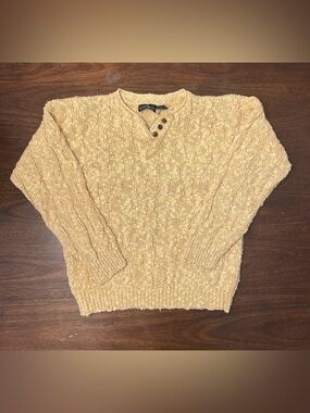 Hunter Cable-Knit Button Pullover in Warm Yellow